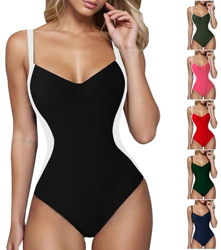 Badeanzug Damen Bauchweg Tankini mit Bein Sexy Badeanzüge mit Cups Push Up Bademode Sommer Schwimmanzug Shape Burkini Oberteil Badekleid Sport Warehouse Deals Angebote 01 Schwarz L