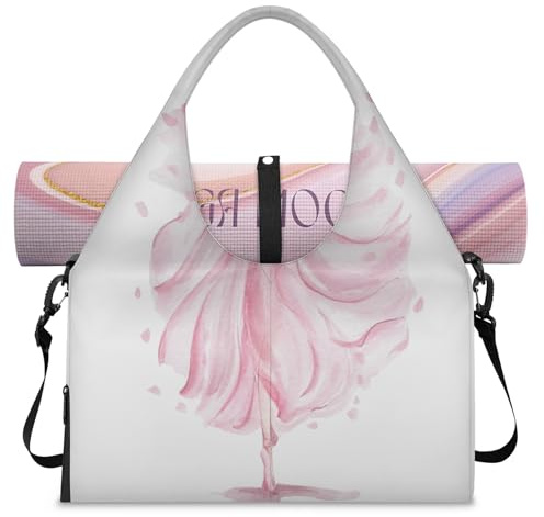 Söt ballerina sport duffelväska med skofack ballerina helg övernattningsväskor tygväska stuga bagage väska för gym yoga resor, Färg, L, Reseduffel