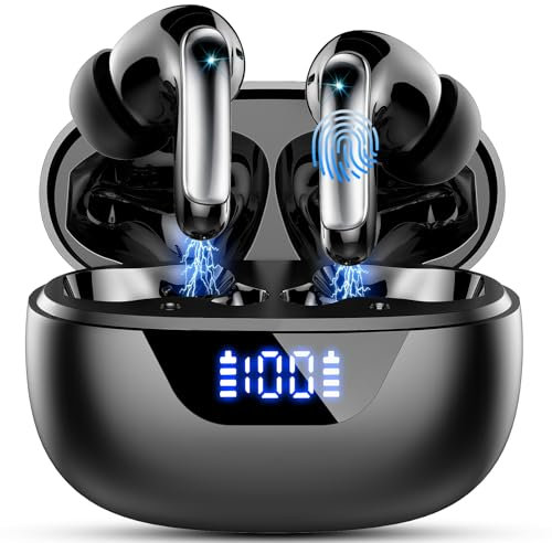 Wireless Earbuds, Bluetooth 5.3 Headphones with 4 ENC Noise Cancelling Mic, Mini Wireless Headphones in Ear Deep Bass, wireless Earphones 48H Playtime LED Display, Ear buds IP7 Waterpoof, USB-C, Black