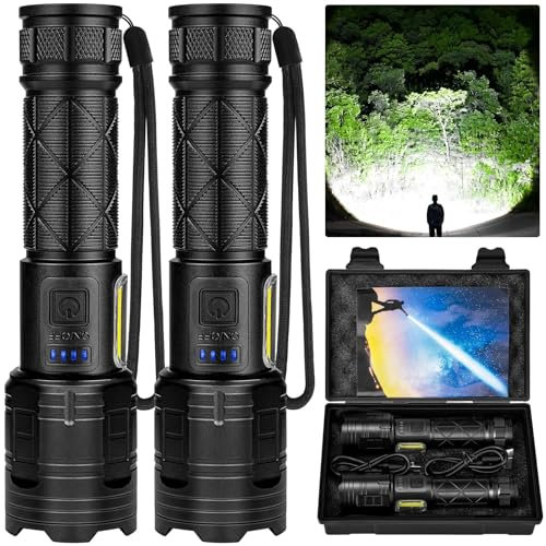 Lylting - Linterna LED ultra potente, 500,000 lúmenes súper brillante recargable con 7 modos ajustables IPX6, impermeable, potente táctica para acampar, senderismo