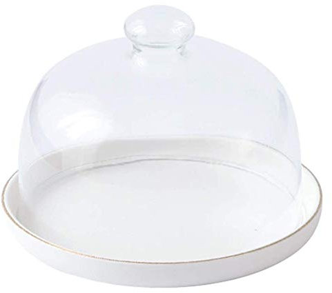 Kuchenblech aus Keramik mit Deckel, transparente Glaskuppel, für Hotel- und Restaurantservice, Gebäck, Pizza, Probierteller, Dusoof-Abdeckung (Größe: 25 cm) (25 cm)