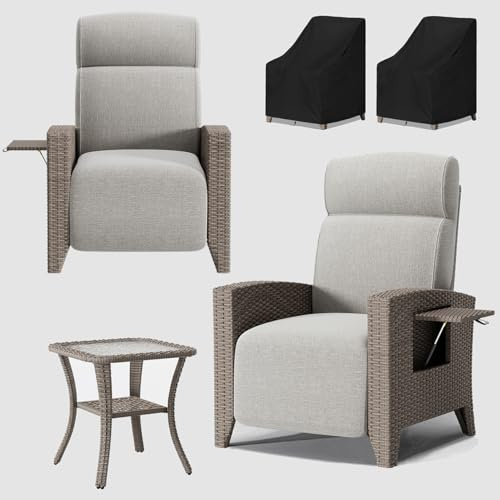 BYYBOU Gartensessel mit Liegefunktion Relaxliege Garden, Polyrattan Gartenmöbel Set mit Tisch & Abdeckung–Ratan Liegesessel Verstellbarer Sessel, ideal als Relaxsessel, Korbsessel Wohnzimmer