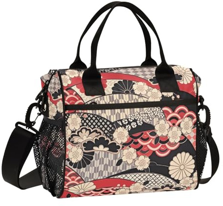 miaozhen Bolsa aislante con diseño de flores de cerezo japonés, con correa para el hombro, grande, reutilizable, para camping, comidas y almuerzo
