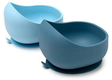 muchmellow - Set Pappa Silicone MADE IN ITALY 2 Pezzi, Ciotola con Ventosa Anticaduta, Svezzamento, Plastic Free, BPA Free, Lavabile Lavastoviglie (Azzurro + Blu)
