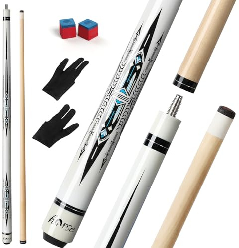 Horse Billiard Pool Cue,13 mm Tips for Billiard Table Sport,147cm Billardqueue inkl. 2 Handschuhen & 2 Kreiden, Ahorn/Eschenholz-Schaft Pool Stock für Erwachsene (Weißes Gotik-Design (Ahorn)-540g)