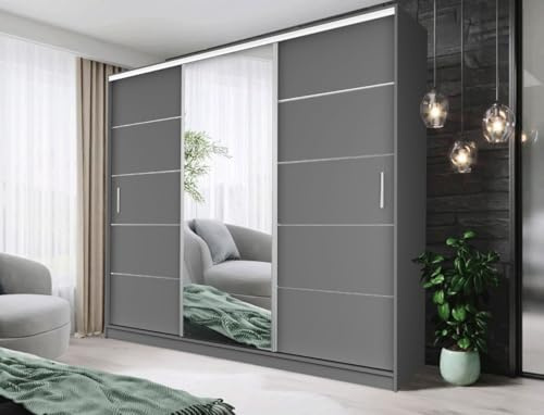 DALLAS Sliding Door Wardrobe With Full-Length Mirrors Availble In Diffrent Sizes and Coulors (Grey, 250cm)