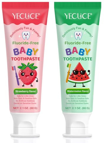 Dentifricio Per Bambini, Dentifricio Per Bambini, Senza Fluoro, Cura Delicata Dei Denti, Protegge Dalla Carie, Adatto A Partire Dai 2 Anni, 60 G Gusto Fragola E Gusto Anguria 2 Pezzi
