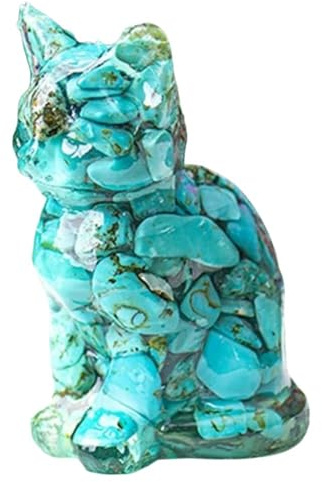 Genérico Figura de Gato de Cristal Natural Tallado Turquesa – Decoración de Escritorio y Hogar, Piedra Curativa Cubierta con Resina – Adorno Animal Colorido para Oficina y Sala
