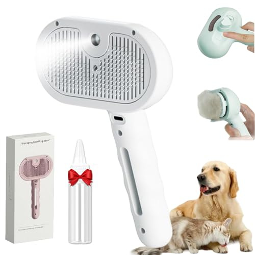 Fellmoment Bürste, Fellmoment 3-in-1 Dampf-Haustierbürste, Katzenbürste Mit Dampf,Selbstreinigende Hunde Spraybürste Zum Haaren,Sanfter,Hygienischer Für Hunde Und Katzen (Weiß)