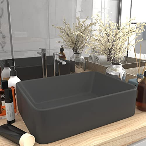 Lavabo Rectangulaire with Céramique, Finition Mate, Vasque à Poser Salle de Bain, Lavabo Salle de Bain, Meuble Vasque Salle de Bain, Lave Main, Gris Foncé Mat, 41 x 30 x 12 cm