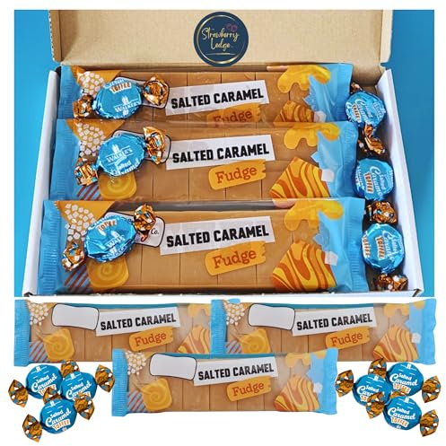Salted Caramel Fudge & Toffee Sweets Gift Box – 3 Soft & Smooth Fudge Bars & 6 Creamy Toffees – Letterbox Friendly Sweet Hamper For Gifting, Birthday, Thank You, Sharing