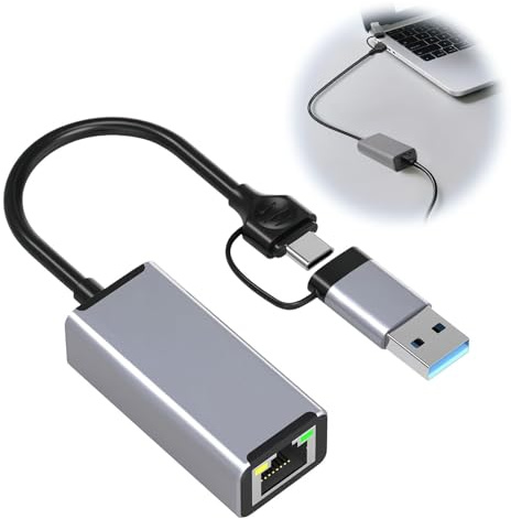 Qaum USB C to Ethernet Adapter, Gigabit Network Adapter, 15cm 2-IN-1 USB 3.0 to RJ45 1000Mbps Compatible with Windows, MAC OS, Linux Steam Deck, Switch Tablet, Laptop XPS, TV Box, MacBook Pro XPS