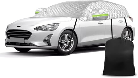 Hagelfilt halvgarage kompatibel med Ford Focus Hatchback 2010–2023, snöskydd halvt bilskydd 6 lager tjockt halvskydd vattentätt med vindtät rem reflekterande ränder