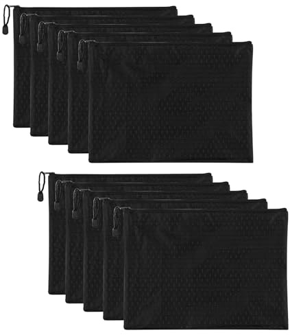CATELL 10 Stück Geldtasche, Geldtaschen Banktasche 24 x 18 cm Geldmappe Banktasche A5 mit Reißverschluss Wasserdichte Bankmappe Schwarz Dokumententasche für Schule Büros Business Haushalt