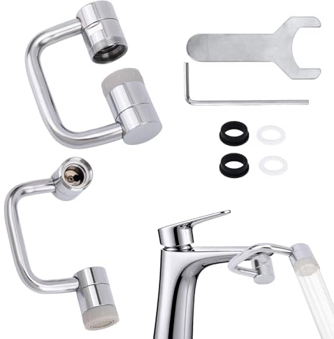 Universal Rotating Faucet Extender, 1080° Swivel Extension Sink Aerator with Dual Spray Modes & Adjustable Rotatable Robotic Arm, for Bathroom Kitchen 15/16'' Accessories & 55/64'' Threads Parts