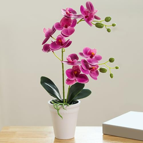 Comebachome Orchid in Pot Realistic 16inch Faux Orchid Decorative Artificial Vivid Vibrant Plant for Home Office Wedding, Purple, Decor