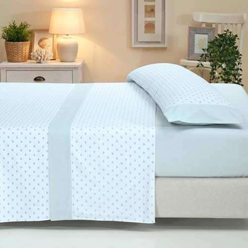 Sábanas 105x190 - Juego de Sábanas 3 Piezas - Algodón y Poliéster - Sábana Bajera Ajustable hasta 30 cm, Encimera y Funda Almohada - Ropa de Cama Estampada Suave y Transpirable (Lira Verde)