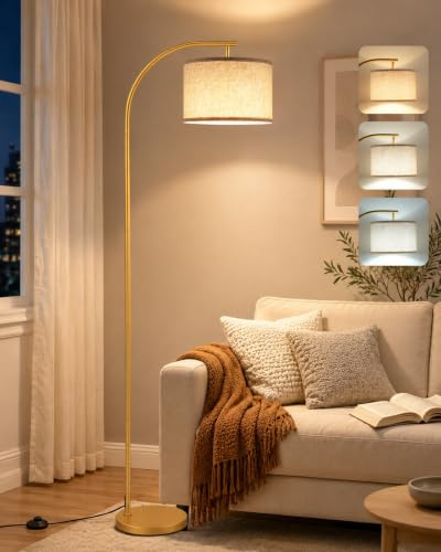 GOEBLESON Dimmbare Stehlampe Leinen, Schwarz, Stehleuchte Fernbedienung | Wohnzimmerlampe mit Memory-Funktion und universell drehbarem Lampenkopf, E27, für Schlafzimmer, Wohnzimmer ZDE32LDD05