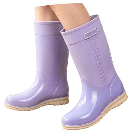 Generisch Bottes en caoutchouc antidérapantes pour femme - Tige large - Imperméables - Chaussures de pluie pieds nus - Bottes de jardin