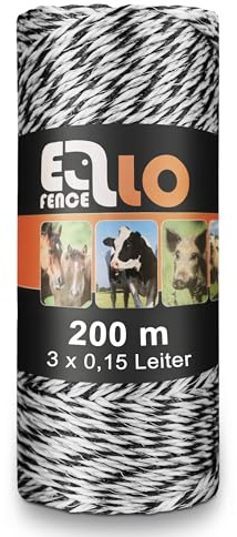 Ellofence Weidezaunlitze (200m) - Robuste Litze für Weidezaun & Elektrozaun - Leitfähige Stromlitze für Tierzaun - Premium Elektrozaunlitze - UV-beständig & wetterfeste Zaunlitze