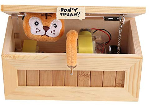 Yosoo Wooden Useless Box USB Tiger Box Cartoon Tiger Maschine Don't Touch Tiger Geschenke Lustige Spielzeug Tiger Sound Box kaste Holzkiste Spielzeug für Kinder Holz Spielzeug