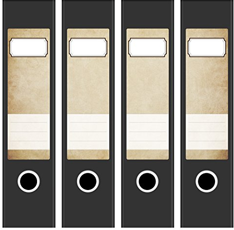 Ordneretiketten | 4 Aufkleber für breite Akten-Ordner | Vintage braun alt | selbstklebende Design Akten-Etiketten | Deko Sticker für Rückenschilder Ordnerrücken | zum Beschreiben