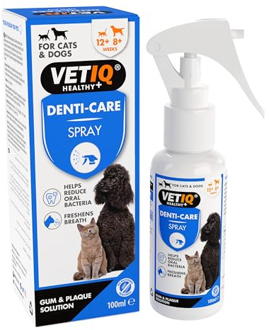 VETIQ Denti-Care Dental Spray for Dogs & Cats – No Brushing Required, Helps Reduce Oral Bacteria, Supports Gum Health, Freshens Breath with Pomegranate & Peppermint – 100ml