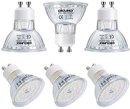 DiCUNO GU10 LED Light Bulbs, 6W 60W Halogen Replacement, Bright Daylight White 5000K, 700lm, Full Glass Cover 120 Degree Beam Angle, 120V, MR16 GU10 LED Non-dimmable, Spotlight Track Lighting, 6-Pack