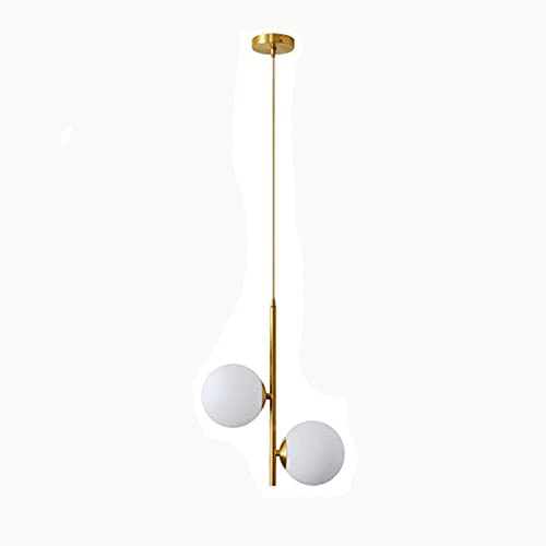 MZStech 2-flammige Globe White Glass Pendelleuchte, White Glass & Gold Matel Hängelampe Kronleuchter Deckenleuchte (2-Wege)