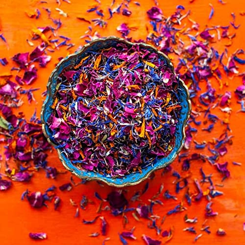 Edible Petals – 50g - Moroccan Flame Blend of Natural Dried Red Rose, Orange Marigold and Blue Cornflower - Certified Food Grade (350)