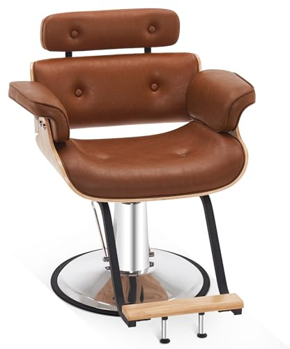 BarberPub Bend Wooden Salon Chair Hydraulic Chair Hair Cutting Beauty Spa Styling Equipment 8261(Brown)