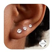 Chriscoco 3 Pares Pendientes Tuerca de Plata de Ley para Mujeres Hombres Conjunto de Pendientes Pequeños Circonia Cúbica Pendientes