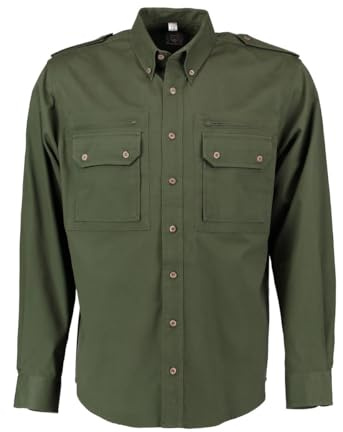 OS Trachten Herren Hemd Langarm Jagdhemd mit Button-Down-Kragen Egapey, Größe:37/38, Farbe:dunkelgrün