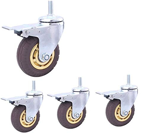 BOSUGE, 4 Stück M12 Schwerlast-Lenkrollen mit Gewinde, pneumatische Gummi-Lenkrollen for Möbel und Industrietransport, Lenkrollen for Wagen (Color : Grey, Size : 3inch M12 4brake)
