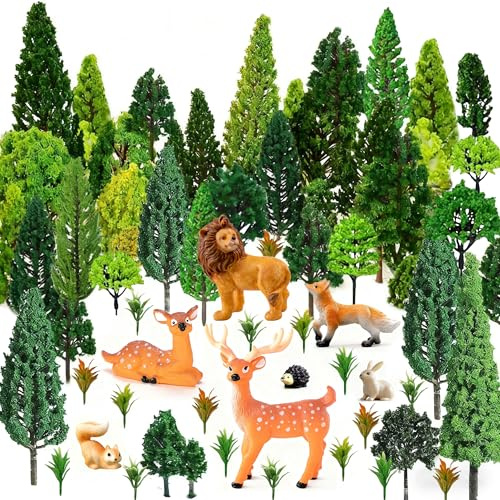 67 Stück Modellbau Bäume, Modell Bäume Miniatur, Ho Scale Büsche mit Tierfiguren, Landschaft ModellBäume, Mixed Bunt Modell Baum, ZugBäume, für DIY, Miniaturlandschaften, Kuchenaufsätze (3-12cm)