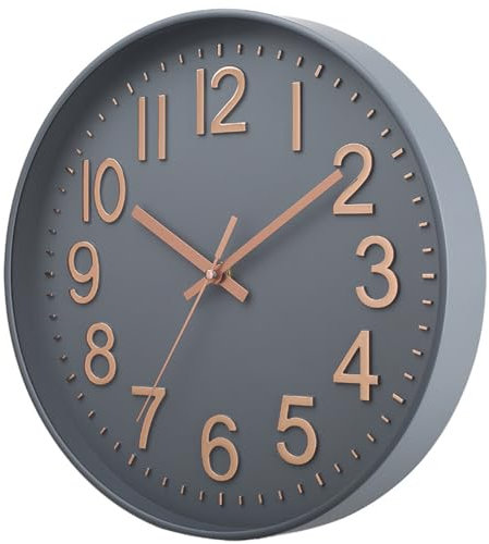 Wall Clock 12 Silent Non-Ticking Modern Wall Clocks Battery Operated for Office, Home, Bathroom, Kitchen, Bedroom, School, Living Room White (Greyrosegold clock)