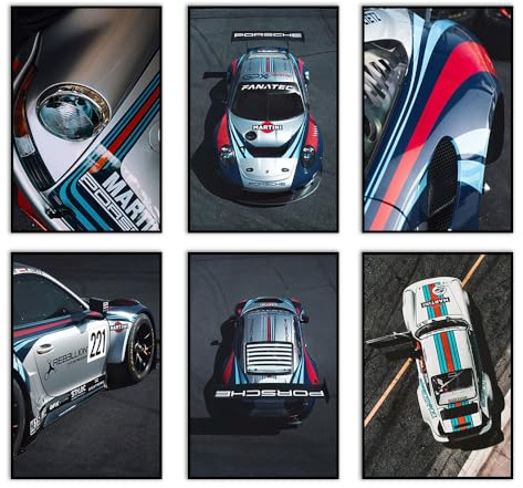 SSLGLS100 Porsche 911 Rennwagen Poster Wandkunst Klassische Vintage Auto Malerei Bilder Dekor Für Männer Wohnzimmer Schlafzimmer Wand Ästhetik Dekoration