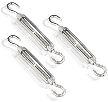 Qjaiune 3Pcs M4 Turnbuckle Hook & Hook Turnbuckles, 304 Stainless Steel Turnbuckle Adjustable Wire Rope Tensioner, Heavy Duty Turnbuckle for Cable Wire Rope Tension, Sun Shade, Tent Installation