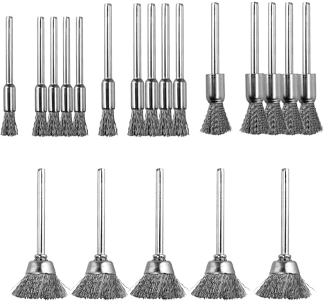 KLEHOPE 20 Stück Drahtbürsten-Set Passend für Dremel und Andere Rotationswerkzeuge – 15 Stiftbürsten, 5 Topfbürsten aus Edelstahl, Mini-Drahtbürsten zum Entrosten, Reinigen und Polieren