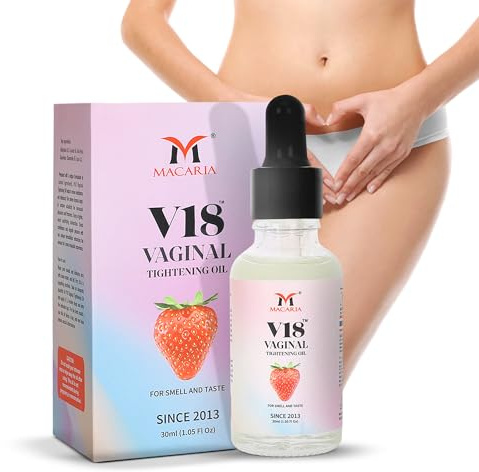 Olio Rassodante V18 per Donne - Cura Naturale Yoni e Intima - Idratante Femminile al Gusto Fragola - Rimuovi Odori e Lenitivo la Pelle - Olio Idratante Biologico, pH Bilanciato per la Salute Vaginale
