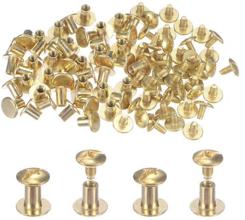 QUARKZMAN 100 Set Chicago Viti Bottoni 5/16 Testa Piatta Rotonda Lega Zinco per Chiodi Metallo Rivetti Borchie Metallo Rivetti Tono Oro per Lavorazione Pelle Borsa Cintura