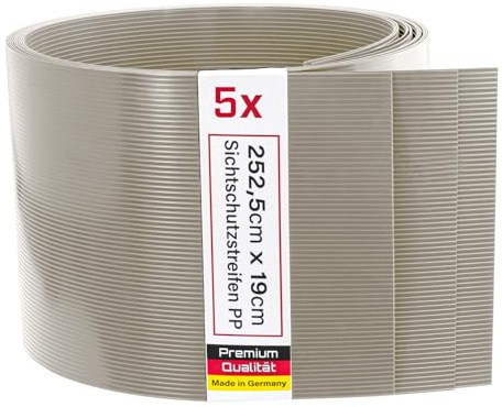 Zaunrebell - Sichtschutzstreifen aus PP - 252x19 cm für Doppelstabmattenzaun, Gittermattenzaun - Made in Germany (5 Streifen, Steingrau, ähnl. RAL 7030)