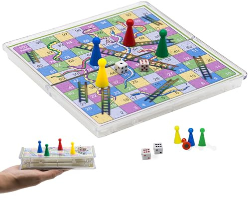 KOKOSUN Schlangen und Leitern Reise Set, Traditionelles Leiterspiel, 15×15cm, Magnetisch Faltbares Brettspiel, Reisespiel, Strategiespiel, Familienspiele für Kinder