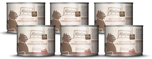 MjAMjAM – Premium Nassfutter für Katzen - Purer Fleischgenuss – vorzüglicher Strauß pur, 6er Pack (6 x 200g), getreidefrei mit extra viel Fleisch