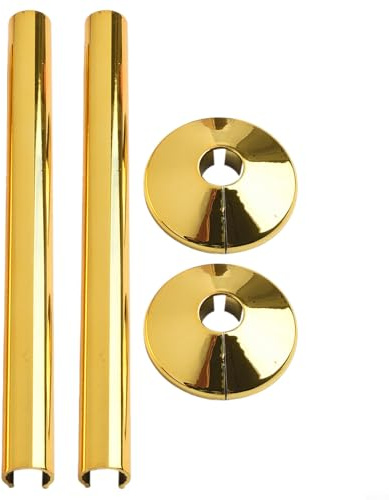 FACULX 2 Stück Heizkörperrohrabdeckungen und 2 Stück Rohrmanschetten, Heizkörperrohrabdeckungen 15 mm x 200 mm und 16 mm Heizkörperrohrmanschetten Abdeckung für Heizkörperrohr (Gold)