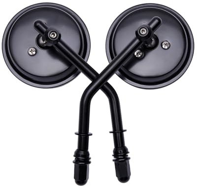 Lenkerendenspiegel 8 Mm Schwarzer/Chrom-Motorradspiegel Mit Kurzem Stiel, 7,6 cm Runder Spiegel Für Dyna, Bobber, Chopper Old School Von 1982–2018 Motorrad Spiegel(Black)