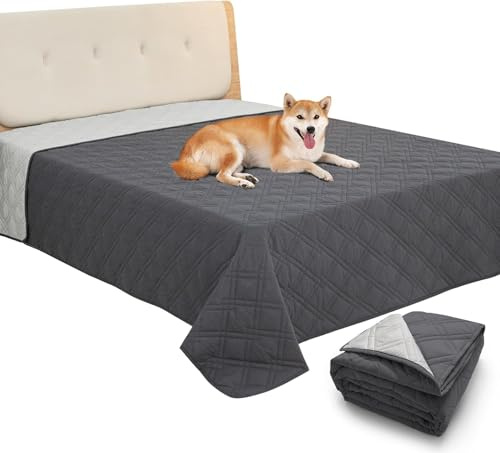 GYURO 100 % vattentät hundfilt, stor tvättbar med halkfri baksida, kan skydda möbler säng soffa (grå, 77 x 178 cm)