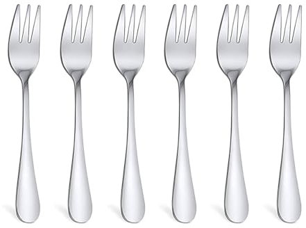 Siliget Cake Forks Set of 6, Silver Stainless Steel Small Dessert Forks for Home, Kitchen, Restaurant, 5.4 Inch Fruit Fork