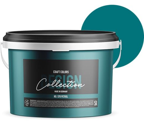 Craft Colors® Peinture murale de qualité supérieure - 5 l - Finition mate - Fabriquée en Allemagne - Collection Design n° 570 - Bleu pétrole