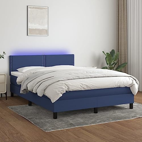 Juroupi Boxspringbett mit Matratze & LED Bett Mit Bettkasten 140x200 cm Stoff - Blau